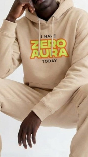 Hoodie with I HAVE ZERO AURA TODAY text printed on the front